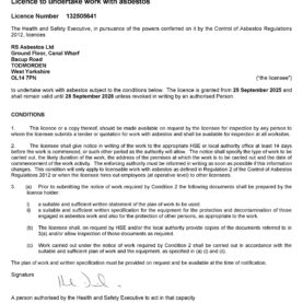 HSE Asbestos License - 132505641 - 2025 - 2028 HSE Asbestos License - 132505641 - 2025 - 2028